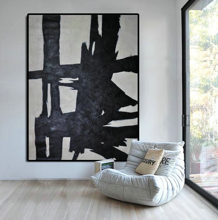 Canvas Wall Art,Black And White Minimal Painting On Canvas - Contemporary Abstract Painting